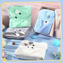 1 件男女通用婴儿连帽毯，速干柔软珊瑚绒保暖婴儿浴巾，可爱动物脸设计婴儿浴袍、睡衣、裹毯、浴室浴袍、沙滩多用途连帽毛巾，适合所有季节 - 綠色 - 查看 7