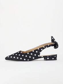صنادل ذات كعب سميك من الساتان بنقشة نقاط للنساء ذوات الحجم الكبير، بتصميم أصبع قدم مدبب، باللون الأسود، بطراز فرنسي رجعي، مزينة بفيونكة، بدون ظهر، ماري جين، أحذية مريحة للربيع والصيف