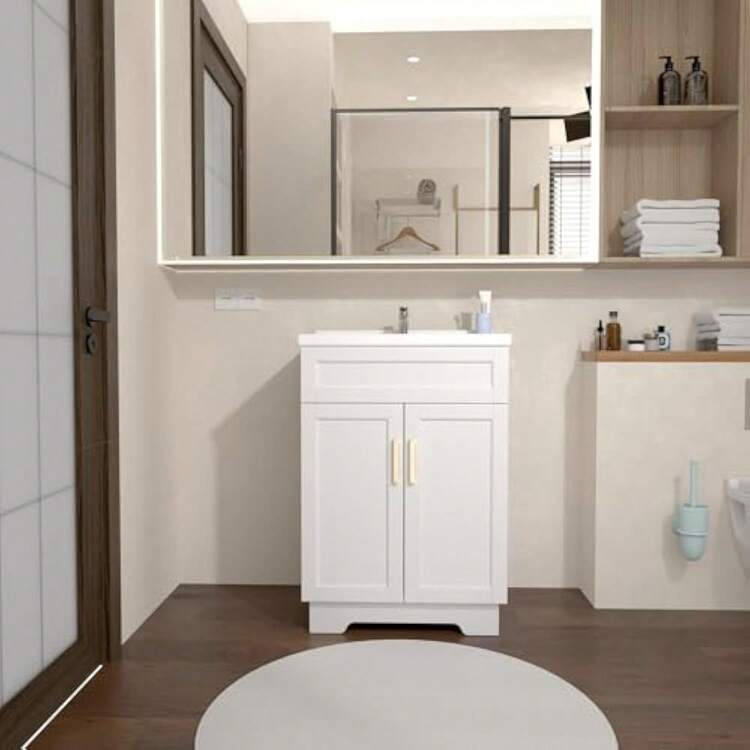 Tủ đựng đồ trang điểm phòng tắm bằng gỗ hiện đại có 2 cửa cho không gian nhỏ, màu trắng, dùng để trang điểm khi trở lại trường - 1 - Xem 7