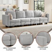 Modern 4 6 Seater Sofa With Storage, Sectional Sofa Free Combination Sofa Bed, Removable Couch Back Cushion Covers - Fabric Small Sofa For Living Room,Multi-Parcels - Grey - View 6