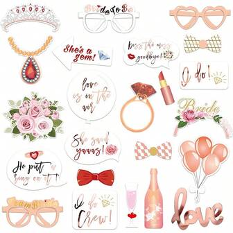 24pcs Rose Gold Foil Floral Photo Props, Bridesmaid Photo Shoot Accessories, Wedding Decor, Bridal Shower Props, Bachelorette Party Supplies, Wedding Scene Decor