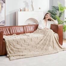 Checkered White Faux Rabbit Fur Throw Blanket, Soft Fuzzy Fluffy Minky Cream Furry Blankets For Couch, Bed (50 * 60 Inches Ivory) - 譚 - 查看 2