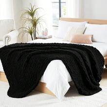 Chunky Knit Blanket - Soft Chenille Yarn Throws 40x50: Handmade Thick Cable Crochet Blanket - Large Chunky Yarn Rope Knot Throw For Couch, Sofa, Bed Home Decor - 黑色 - 查看 1