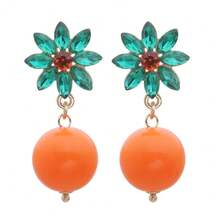 1 对波西米亚风夏季撞色仿珍珠向日葵水晶玻璃耳环，适合女士、日常休闲和节日礼物珠宝