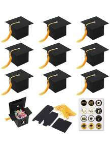 9 peças Caixa de Doces Criativa de Formatura (com adesivos), Lembrancinhas de Festa de Formatura, Caixa de Presente de Formatura 2025, Decoração de Centros de Mesa de Formatura com Borlas, Adequada para Cerimônia e Festa de Formatura