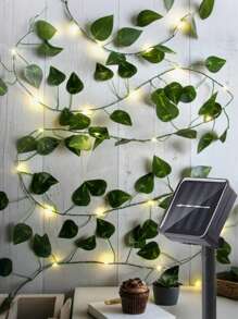 1 pieza Guirnalda de Luces Solares con Hiedra, 20/50/100 luces LED de hada para jardín, 10m/5m/1m Luces de cuerda de vid artificial de hiedra para exterior para boda, fiesta, decoración de pared, hotel, cumpleaños, alimentadas por energía solar