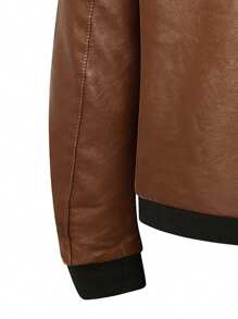 Męska kurtka pilotka ze skóry PU, swobodna kurtka z długim rękawem, zapinana na zamek, kołnierzem bejsbolowym i kieszeniami, polar