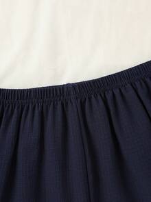 Bộ đồ ngủ 2 món gồm áo ngắn tay và quần short thường ngày cho nữ, màu trơn thoải mái khi mặc ở nhà & ngoài trời, mùa xuân/hè - Màu xanh hải quân - Xem 4