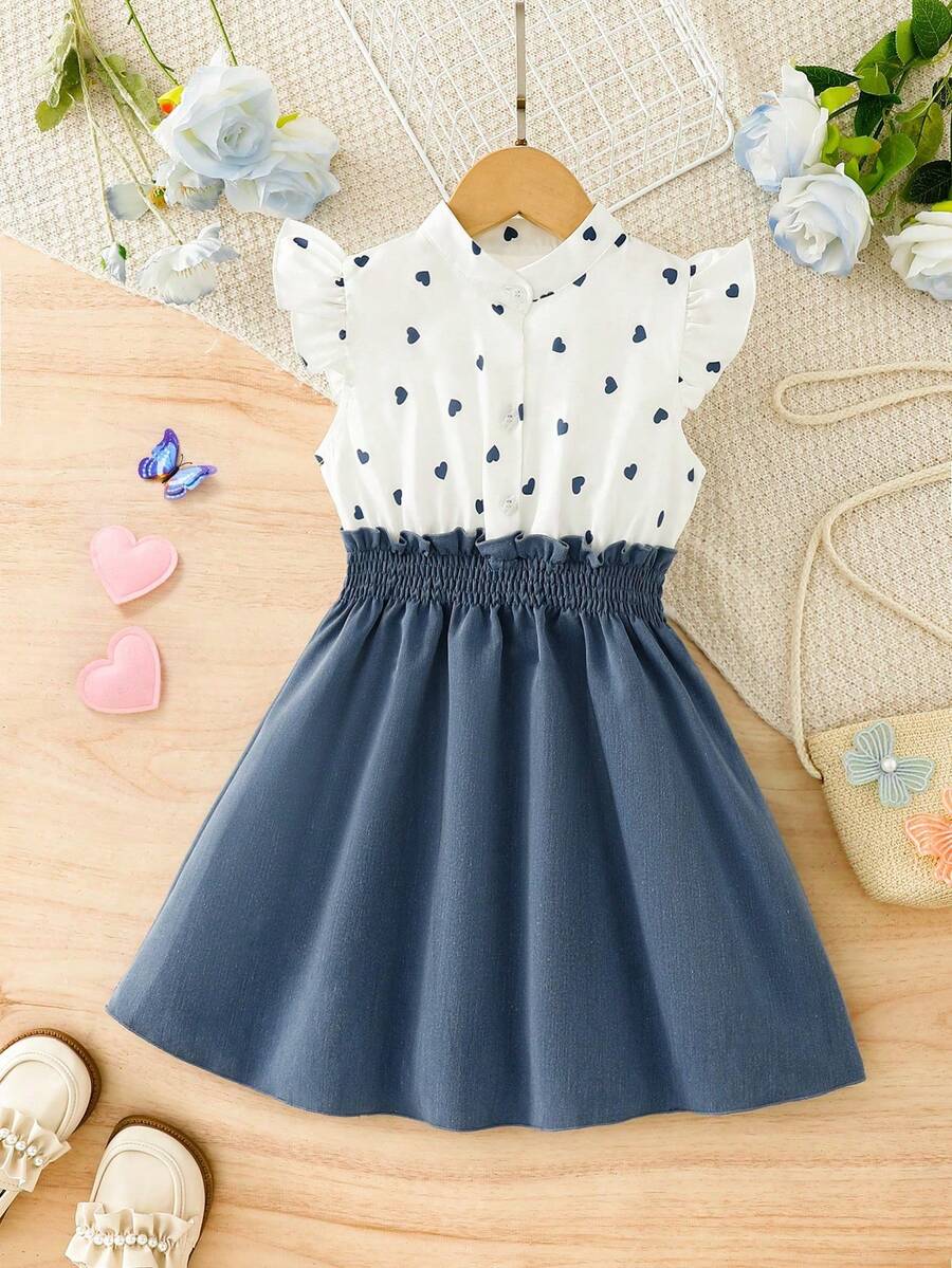Váy mùa hè họa tiết trái tim dễ thương cho bé gái - Màu xanh lam - Xem 1