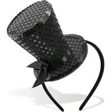 1 Stück Mini-Zylinder Haarband mit Pailletten, Teepartei Kopfputz, Fascinator, 1920er Jahre Gatsby Party Kostüm Accessoire für Frauen, Damen, Mädchen, Winzige Hüte, Mini Kappe, Derby Hut