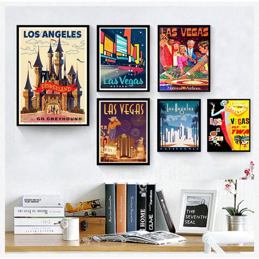 1 pieza Póster de lienzo de pared vintage, cuadro de decoración del hogar con imagen de la ciudad de Las Vegas, Estados Unidos, póster de viaje opcional con marco
