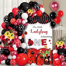 102pcs Cute Ladybug Happy Birthday Balloon Party Decoration Set - Black, Red & White Polka Dot Balloons With Ladybug Balloons, Suitable For Birthday Party, Spring Room And Garden Celebration Decoration