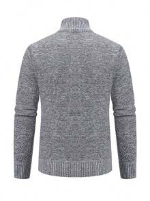 Chaqueta de sudadera con cremallera en el cuello, de manga larga y forro térmico para hombre, cálida para otoño/invierno - Gris Claro - Ver 3