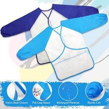 1/2/4 儿童绘画围裙，儿童艺术罩衫，防水儿童围裙长袖，带 3 个口袋，适合绘画、烘焙、喂食，适合 2-6 岁