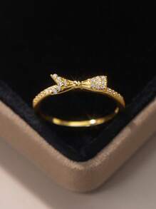 1Pc Exquisite S925 Silver White Cubic Zirconia Bowknot Ring For Women Daily Decor,Perfect Gifts For Birthday,Women Fine Jewelry