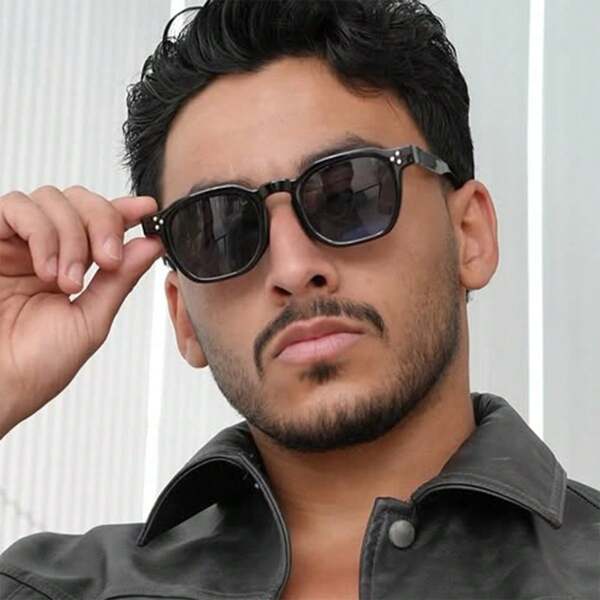 1pc Unisex Square Small Frame Rivet Decor Simple Fashion Sunglasses (Suitable For Driving, Traveling, Casual, Vacation, Outdoor Sports, Daily Wear)