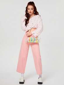 Bolsas e Bolsas Femininas Novidade Fofas em Formato de Doces Listrados, Bolsa Transversal para Meninas, Bolsa Clutch de Festa em Couro Sintético