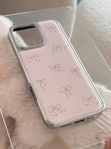 1 pieza Carcasa de lujo de resina con borde de plata platead o y lazo coreano GUCADI, compatible con series compatible con iPhone 16/15/14/13