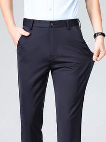 Men's Comfortable Slim-Fit Quality Business Dress Pants, Stretchy Straight Fit, Suitable For Holidays, Daily Wear, Commuting, Events, Weddings And More Occasions, For Fall - 藏蓝色 - 查看 7