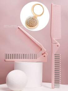 2pcs Set - Mini Folding Hair Brush With Mirror, Suitable For Women, Men And Children, Includes Soft Nylon Bristle Brush And Portable Hair Brush With Mirror For Wallet And Travel