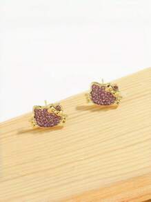 Sanrio 1 Pair Kawaii Hello Kittys Cartoon Earrings Cute Silver Pin Shiny Rhinestone Cat Earrings (Some Parts May Be Random)