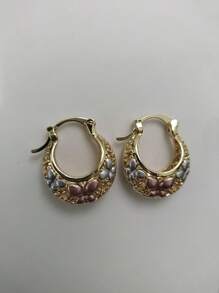 Pendientes aro con forma de cesta, delicados y gruesos, joyería bañada en cobre de 14K con un diseño de mariposa encantador, pendientes de fiesta para mujeres