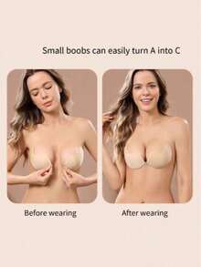 1 对芒果杯粘性胸罩，透气隐形无痕婚纱露背文胸，性感提胸硅胶乳贴，适合日常、运动、海滩派对、宴会、约会 - 黑色 - 查看 4