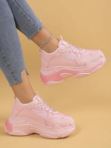 Women's Preppy Style Casual Outdoor Sneakers, Breathable & Comfortable - Pink - View 1