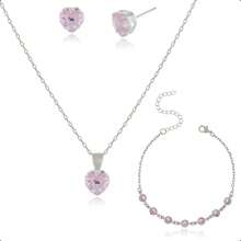 925 Silver Plated Semi-Jewelry Kit With Necklace, Earring And Heart Bracelet – Ideal Gift For Mother's Day - 淺粉色 - 查看 2