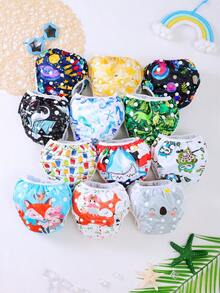 3pcs/5pcs Random Prints Cloth Swim Diaper Reusable Swimming Diaper Pants Adjustable Swim Diaper For Swimming Lessons Baby Girls,Boys,Netural Color Swim Diaper(The Prints Cycle Will Be Reversed) - Multicolor - View 6
