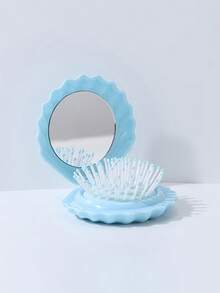 4件/3件/2件/1件儿童马卡龙色贝壳造型ABS折叠镜梳套装，可折叠便携旅行梳，适合普通发质，是送给孩子的理想礼物 - 彩色 - 查看 6