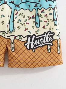 Set di 3 pezzi, tuta estiva per bambino, composta da gilet, pantaloncini e cappello con stampa a gelato