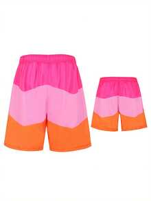 Family Matching Swimwear Fashion Print Swimsuit Set Father And Son Swim Trunks Bathing Suits Beachwear - Pink - View 3