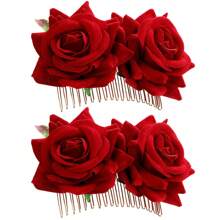 1 Stück Rosen Blumen Haarclip für Frauen, Rosen Blumen Haarzubehör, Hochzeit Haarclip für Flamenco Tänzerin (Rot), Seitenkämme, Schulsachen