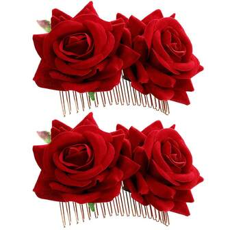 1 pieza Clip para el cabello con flor de rosa para mujer, accesorio para el cabello con flor de rosa para boda, peineta de bailarina flamenca (rojo), peinetas para el cabello, artículos escolares