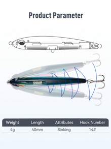KINGDOM Señuelos de pesca en forma de lápiz pequeño de la marca Kingdom, cebos artificiales de calidad alta de hundimiento lento de 40mm/4g, wobblers para equipo de pesca