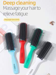 9 Row Detangler Brush,Hair Brush For Women Men Curly Wet Or Dry Hair Classic Detangling Brushes 9 Row For Natural Thick Hair, Blow Styling Separating, Shaping Defining Curls Tools Travel Bristle Hairbrush Classic Styling Curly Hair Brush For Detangling, Separating, Shaping. For Women And Men Wet Or Dry Hair - Multicolor - View 2