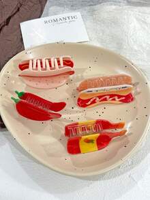 1pc Hot Dog, Burger & Chili Sauce Shaped Hair Clip, Unique Design Suitable For Bun Hairstyle Decoration, Holiday Gift Hair Claws Claw Clips Hair Clips Hair Jaw Clip Hair Clamps Hair Clutch Hair Catcher Clip Fall Winter Hair Accessories For Women For Vacation Outfits Woman - Multicolor - View 3
