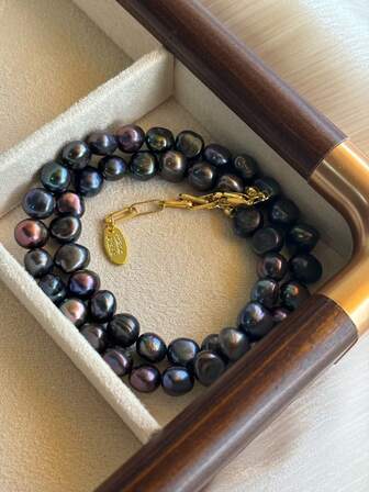 1 件优雅巴洛克不对称复古孔雀蓝彩虹仿珍珠项链，奢华精品魅力毛衣链，母亲节和情人节礼物