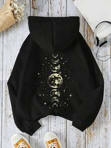 Women's Moon Phases Sweatshirt, Long Sleeve - 黑色 - 查看 1