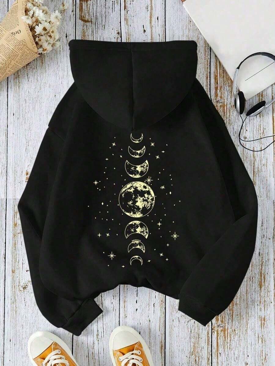 Women's Moon Phases Sweatshirt, Long Sleeve - 黑色 - 查看 1