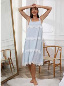 Women's Sleeveless Mid-Length Jumpsuit Nightgown, New Summer Casual Homewear Slip Dress Can Be Worn Outside