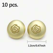 10pcs 12mm Gold Round Small Button Suitable For Shirts, Fashionable Rose Design Clothes Decoration Button, DIY Sewing Accessories Metal Button For Coat - Multicolor - View 13