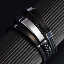 1 pieza Pulsera minimalista de acero inoxidable y trenzado para hombre