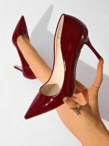Women's Burgundy Patent Leather 8.5cm Stiletto Pointed Toe Shallow Sexy Party Nightclub Wedding Commute Daily High Heels
