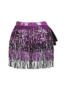 Fuste cu ciucuri și paiete cu sclipici pentru dansul din buric, fuste la modă cu curea pentru dansul din buric