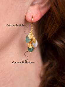 Personalized Multi Birthstone And Custom Initials Hoop Earring In Gold Color, Generations Handmade Jewelry Gift For Grandma Nana, Bohemian Earrings For Women Girls - Gold - View 2