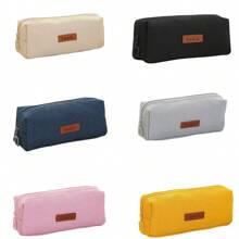 1 pieza Estuche para lápices de capacidad grande de una sola capa, estuche de lino cuadrado para estudiantes de secundaria, bolsa de papelería sencilla, de vuelta a la escuela, útiles escolares, estuche para lápices, mochila escolar