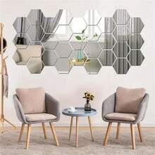 12/24/48pcs Hexagon Acrylic Mirror Wall Stickers, Removable Decorative Mirrors, Self-Adhesive Hexagonal Shaped Art Ornaments For Home Decor Wall Decor Room Decor Personalised Stickers