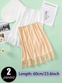 3 Pieces/2 Pieces/1 Piece, Multi Specification, Multi-Color, Solid Color, Spring And Summer Styles, Anti Transparency And Anti Light Medium Long Skirt, Inner Lining Skirt, Lace Bottom, Anti-Static Skirt, Elastic Waistband Suitable For Slightly Overweight Girls, Suitable For Daily Wear Summer, School Fall, Autumn, Halloween